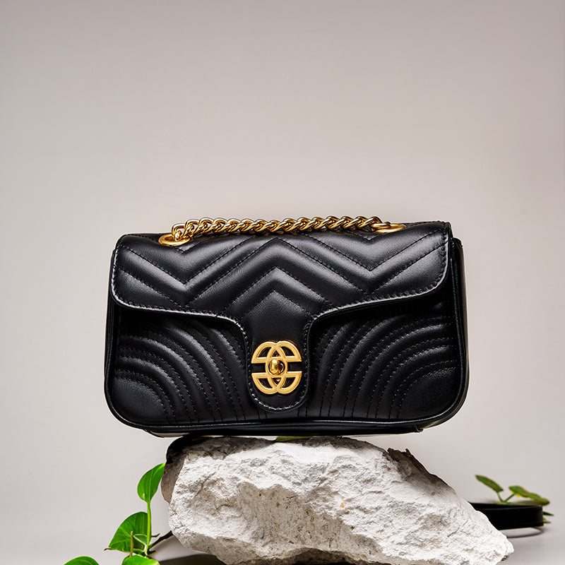 Top layer cowhide small sachet shoulder bag niche high-end genuine leather diamond chain bag