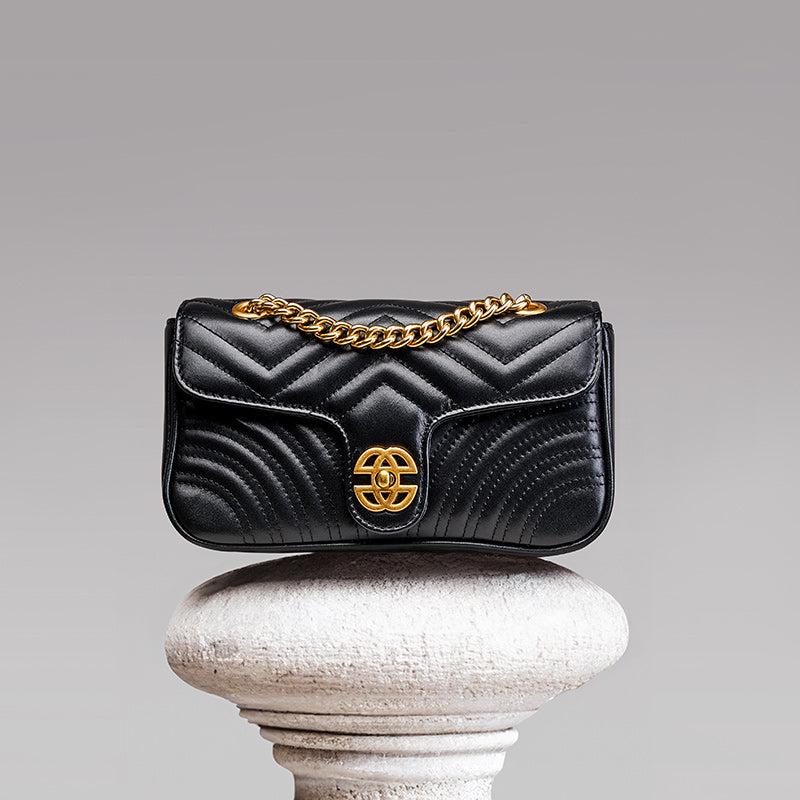 Top layer cowhide small sachet shoulder bag niche high-end genuine leather diamond chain bag
