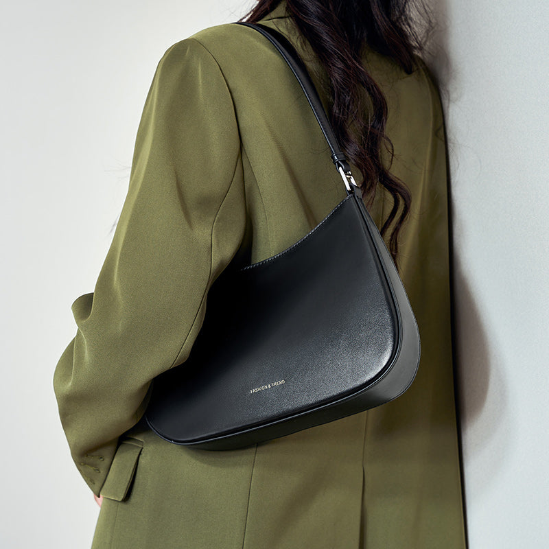 High-end niche design baguette leather shoulder bag