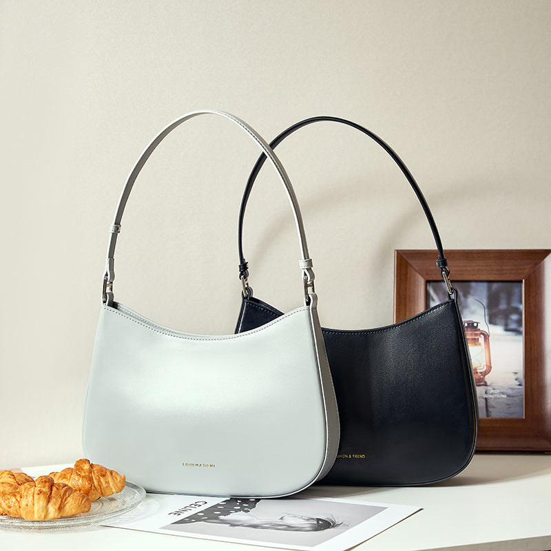 High-end niche design baguette leather shoulder bag