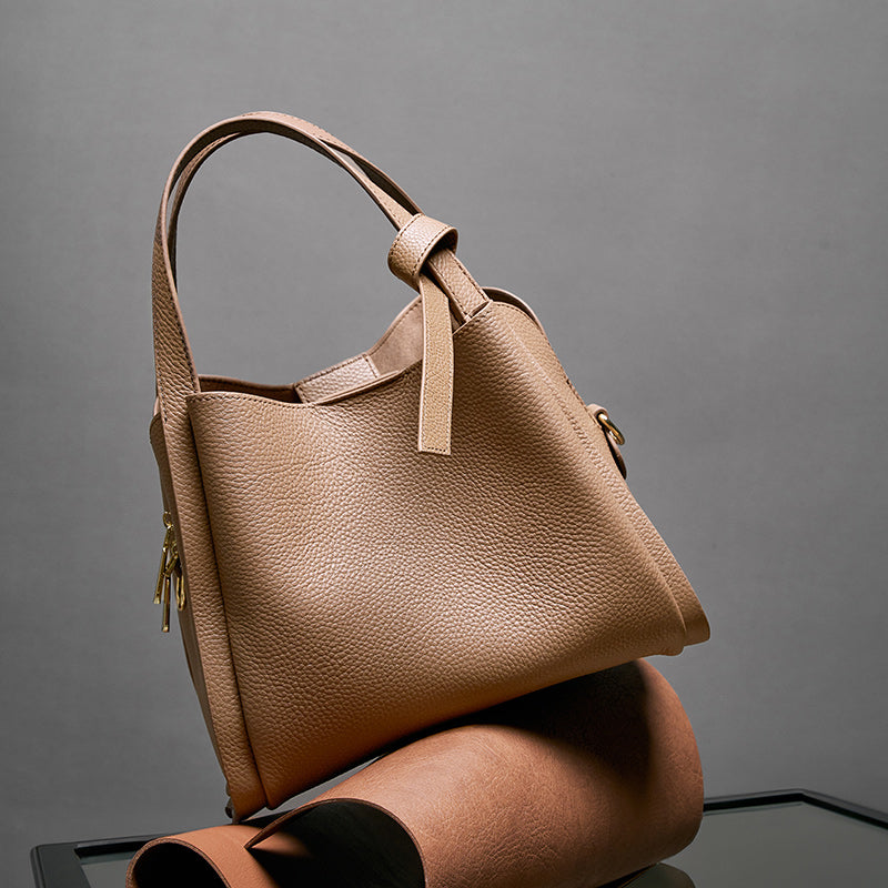 Genuine leather handbag, atmospheric crossbody bag, cowhide bucket bag