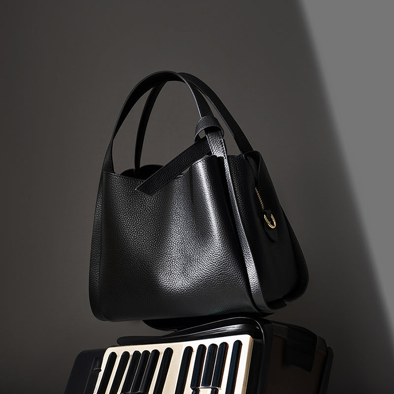 Genuine leather handbag, atmospheric crossbody bag, cowhide bucket bag