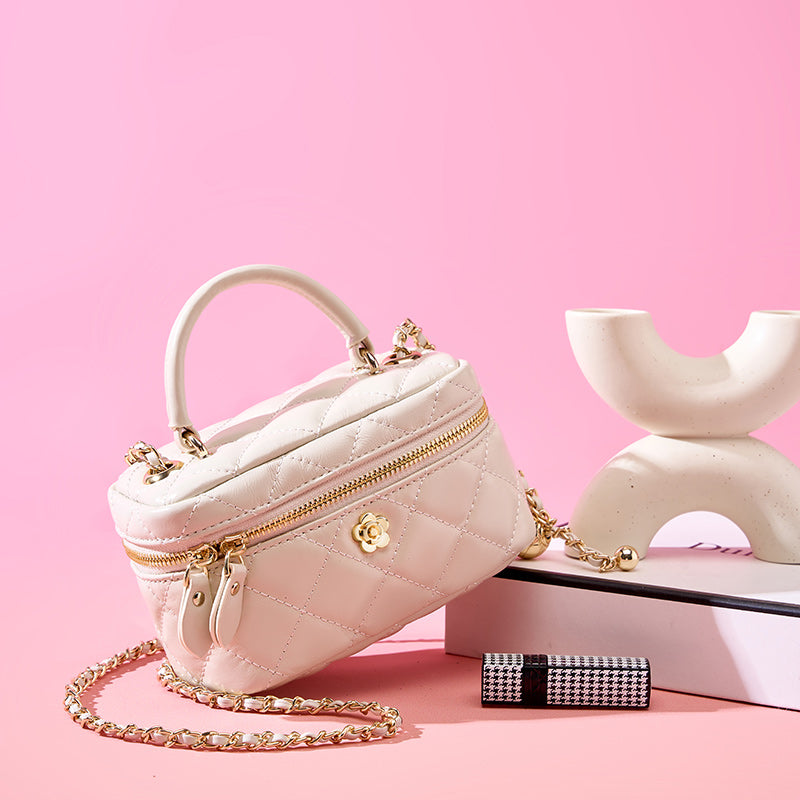 Genuine leather diamond chain handbag fashionable and popular textured shoulder crossbody bag