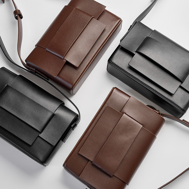 Soft leather woven genuine leather small square bag niche design single shoulder cowhide women's bag