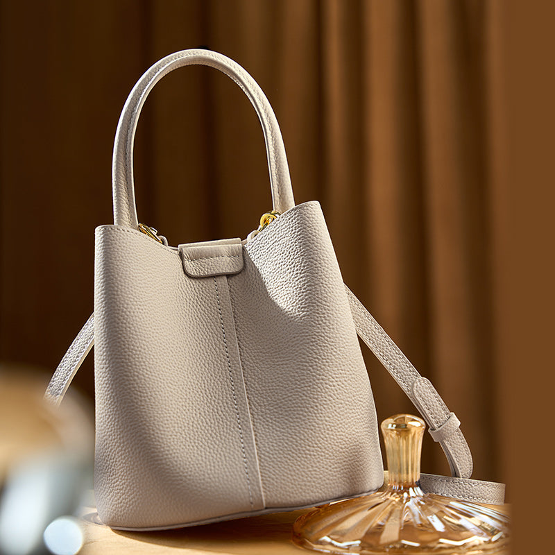 Top layer cowhide bucket bag genuine leather light luxury crossbody bag versatile shoulder handbag