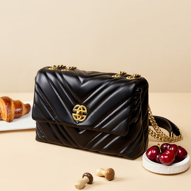 Diamond-patterned genuine leather chain small square bag cowhide underarm bag shoulder crossbody bag