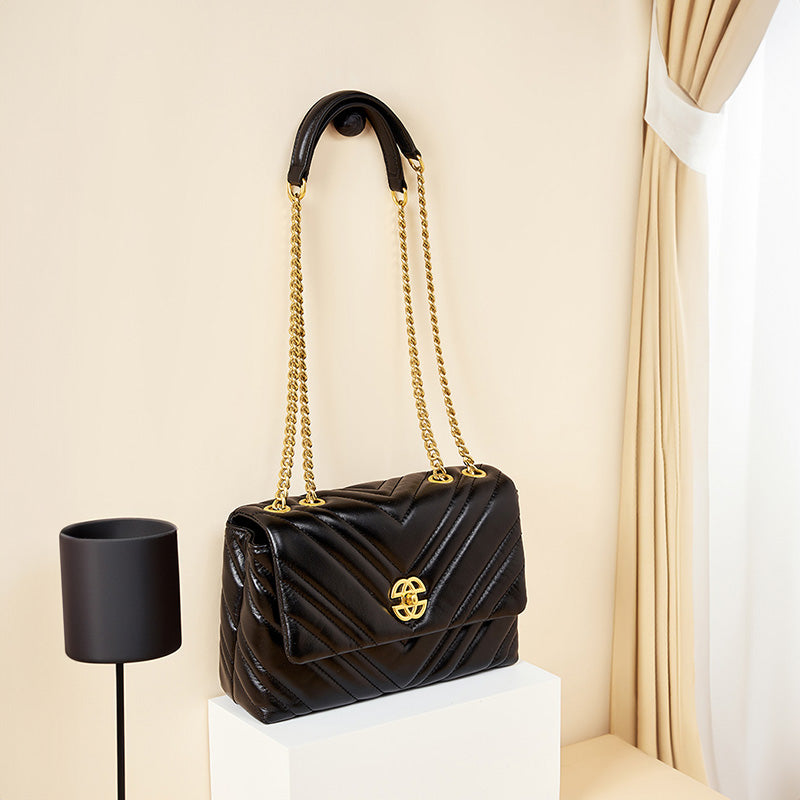 Diamond-patterned genuine leather chain small square bag cowhide underarm bag shoulder crossbody bag
