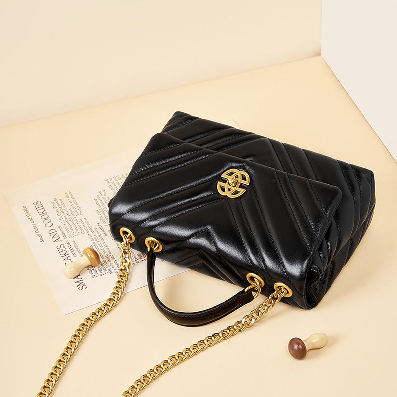 Diamond-patterned genuine leather chain small square bag cowhide underarm bag shoulder crossbody bag