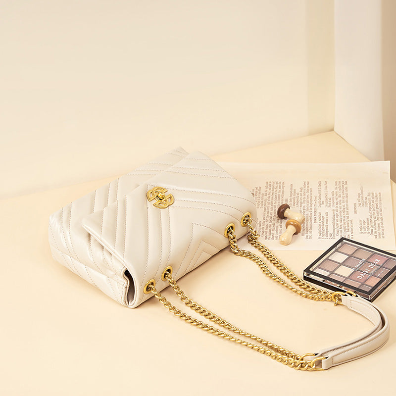 Diamond-patterned genuine leather chain small square bag cowhide underarm bag shoulder crossbody bag