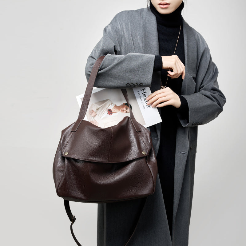 Large capacity one-shoulder genuine leather tote bag European and American style versatile texture simple casual women's bag