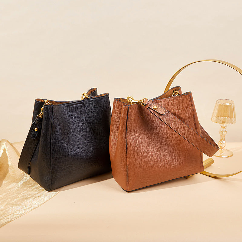 Vintage genuine leather all-match tote bag bucket bag