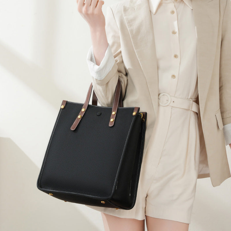 Fashion leather vertical tote bag handbag first layer cowhide versatile shoulder bag briefcase soft leather messenger bag