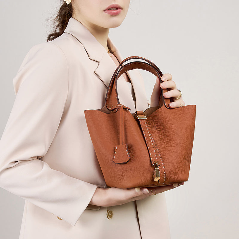 Bucket bag genuine leather handbag