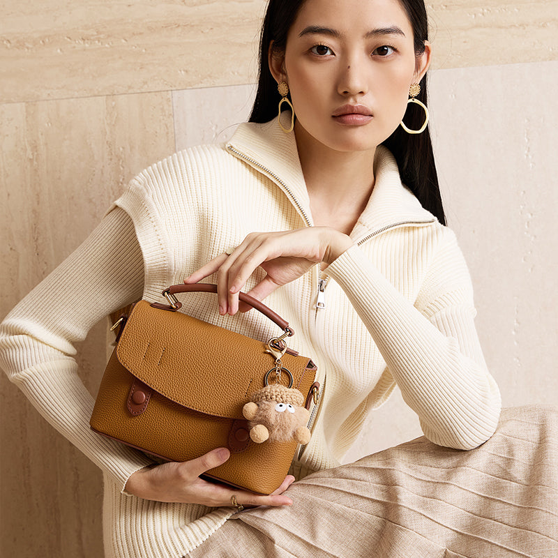 Cambridge bag with top-grain cowhide, high-grade genuine leather handbag, versatile shoulder bag