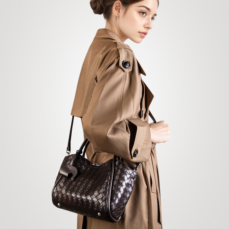 Genuine leather woven pattern tote bag large capacity versatile handheld crossbody bag mother and daughter bag