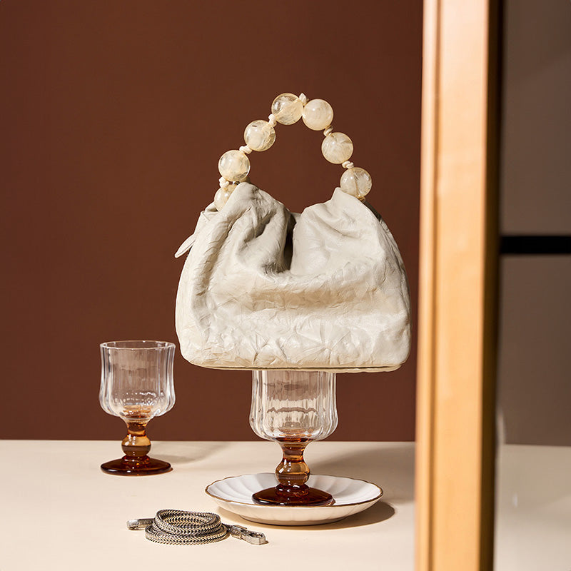 Genuine leather Chinese bead handbag niche cowhide single shoulder beaded crossbody bag