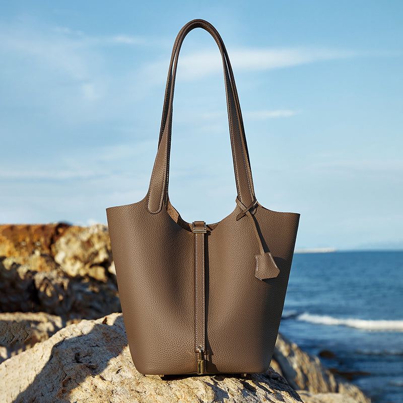 Genuine leather extra large TC first layer cowhide bucket bag simple portable shoulder bucket bag