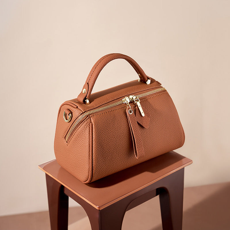 Genuine leather vintage handbag simple classic Boston bag cowhide crossbody shoulder bag