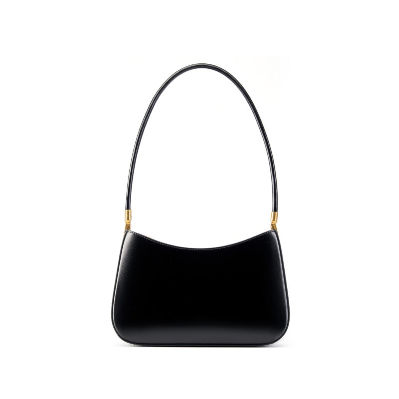 Genuine leather simple shoulder bag versatile baguette bag French style underarm retro women's bag
