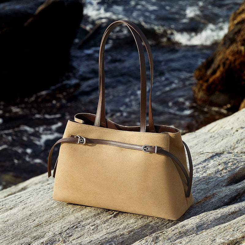 Cowhide high-grade matte texture tote bag genuine leather versatile suede retro handheld shoulder bag