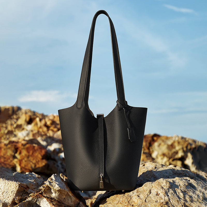 Genuine leather extra large TC first layer cowhide bucket bag simple portable shoulder bucket bag