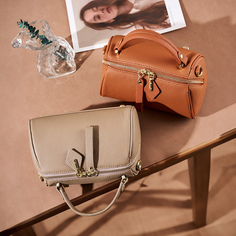 Genuine leather vintage handbag simple classic Boston bag cowhide crossbody shoulder bag