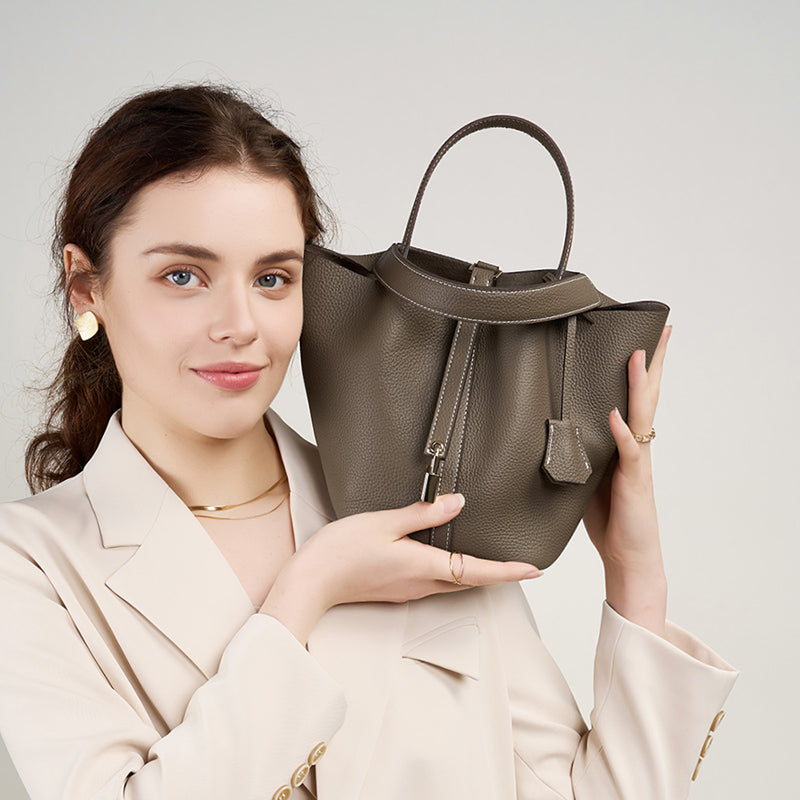 Bucket bag genuine leather handbag