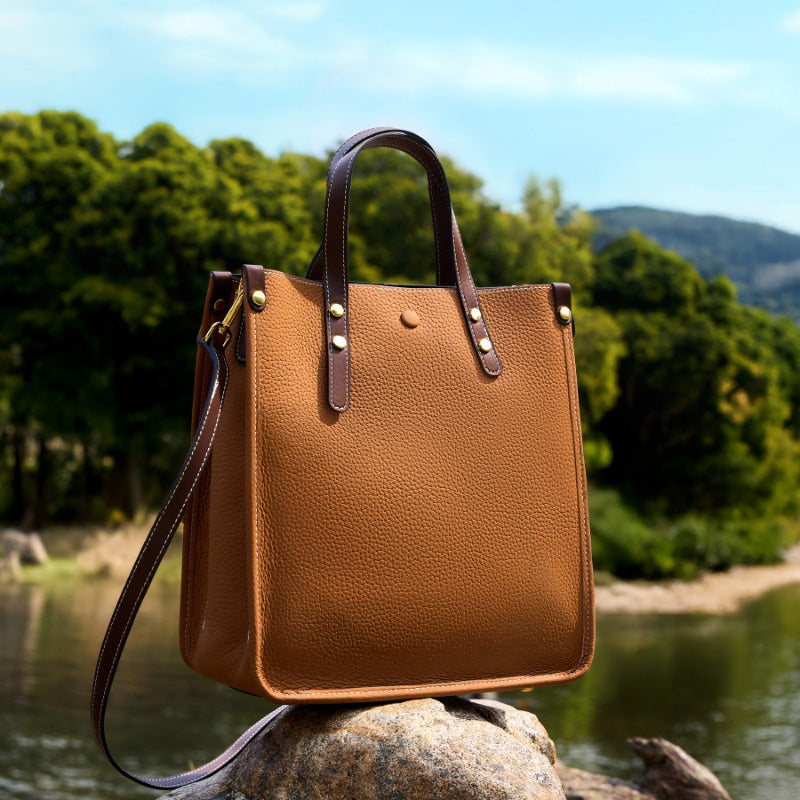 Fashion leather vertical tote bag handbag first layer cowhide versatile shoulder bag briefcase soft leather messenger bag