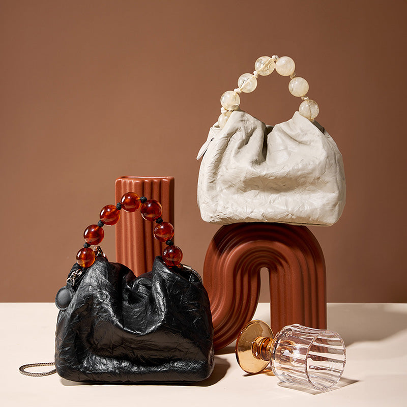 Genuine leather Chinese bead handbag niche cowhide single shoulder beaded crossbody bag