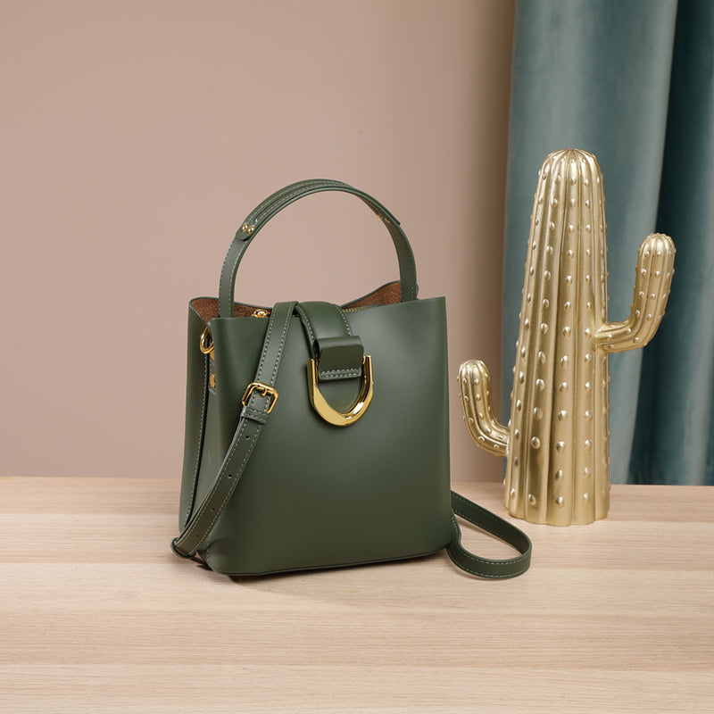 Genuine leather versatile bucket bag fashionable commuter handbag shoulder messenger bag