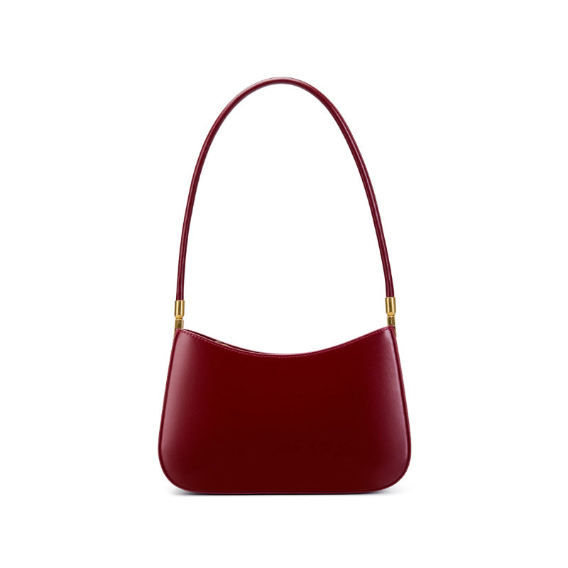 Genuine leather simple shoulder bag versatile baguette bag French style underarm retro women's bag