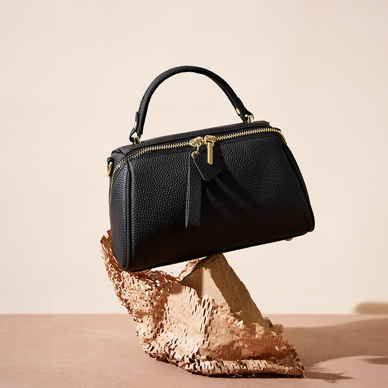 Genuine leather vintage handbag simple classic Boston bag cowhide crossbody shoulder bag