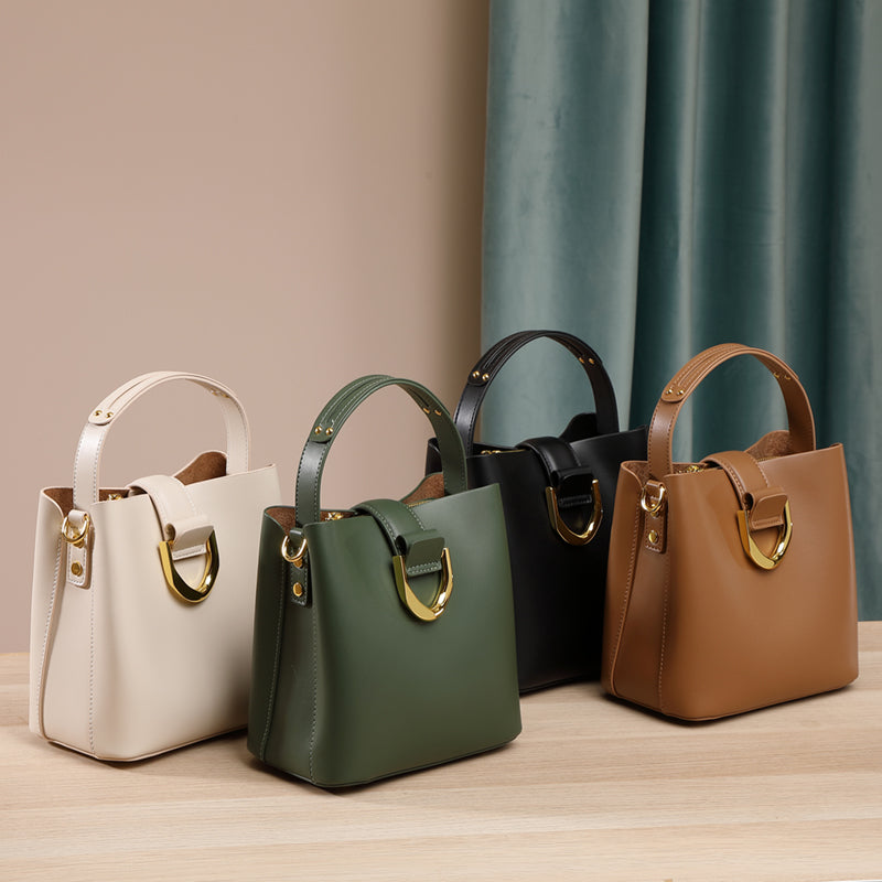 Genuine leather versatile bucket bag fashionable commuter handbag shoulder messenger bag