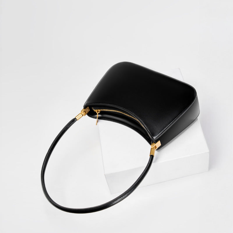 Genuine leather simple shoulder bag versatile baguette bag French style underarm retro women's bag