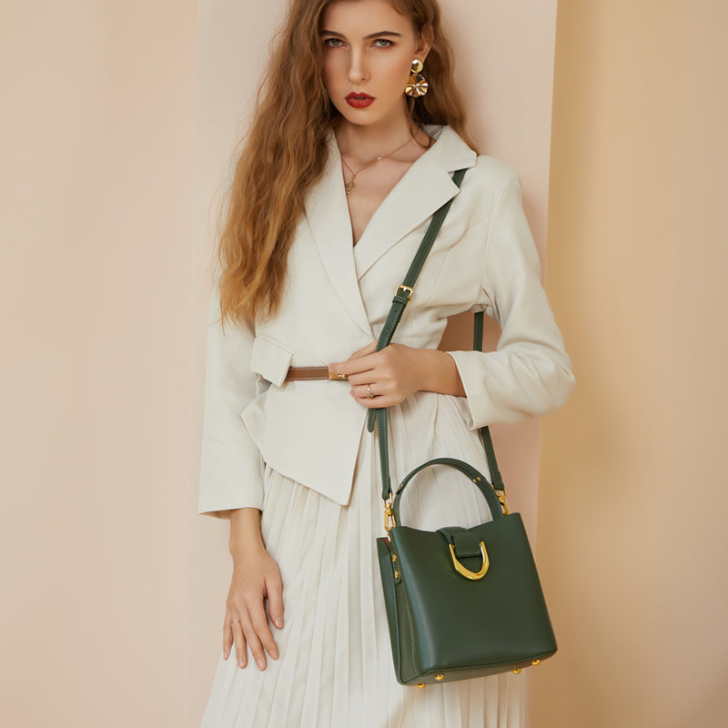 Genuine leather versatile bucket bag fashionable commuter handbag shoulder messenger bag
