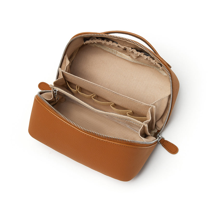 Genuine leather storage bag exquisite multifunctional travel cosmetic bag cowhide small portable toiletry bag