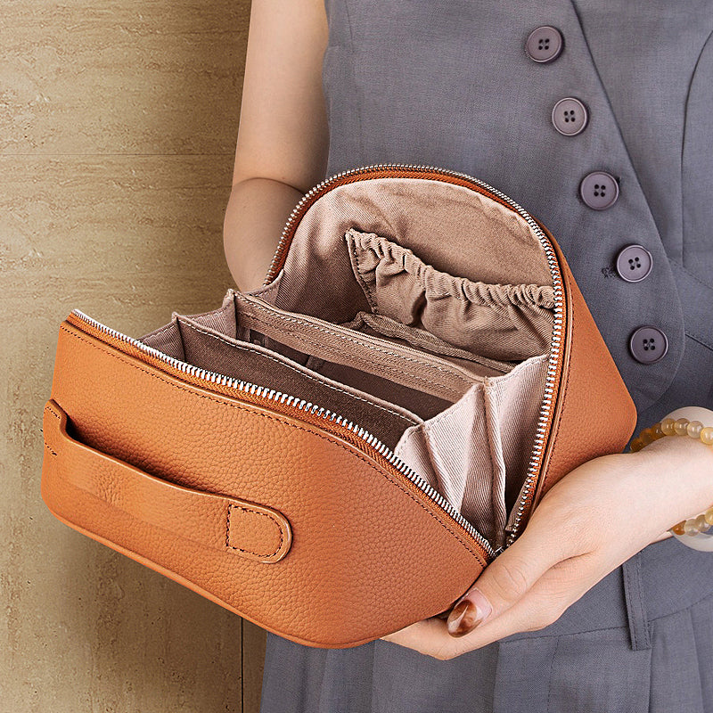 Genuine leather storage bag exquisite multifunctional travel cosmetic bag cowhide small portable toiletry bag
