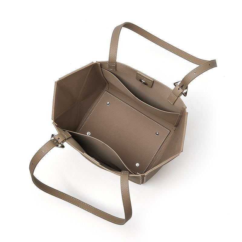 First layer cowhide tote bag genuine leather geometric bag deformable shoulder large bag