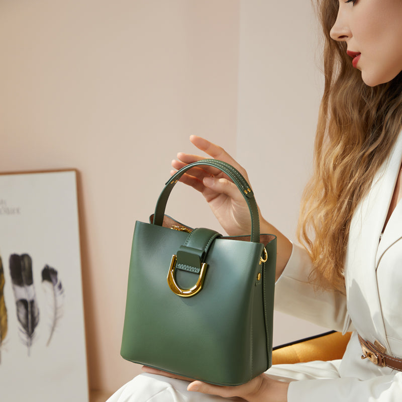Genuine leather versatile bucket bag fashionable commuter handbag shoulder messenger bag