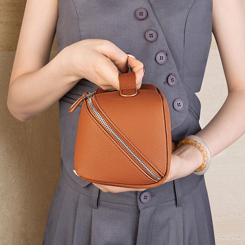 Genuine leather storage bag exquisite multifunctional travel cosmetic bag cowhide small portable toiletry bag