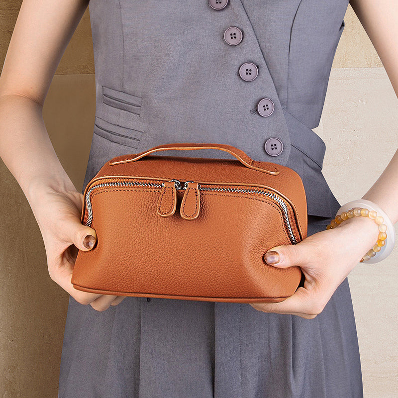 Genuine leather storage bag exquisite multifunctional travel cosmetic bag cowhide small portable toiletry bag