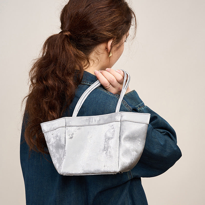 Genuine leather bucket bag new Chinese style niche satin cowhide shoulder crossbody wing bag