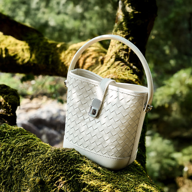 First layer sheepskin braided bucket bag shoulder handbag