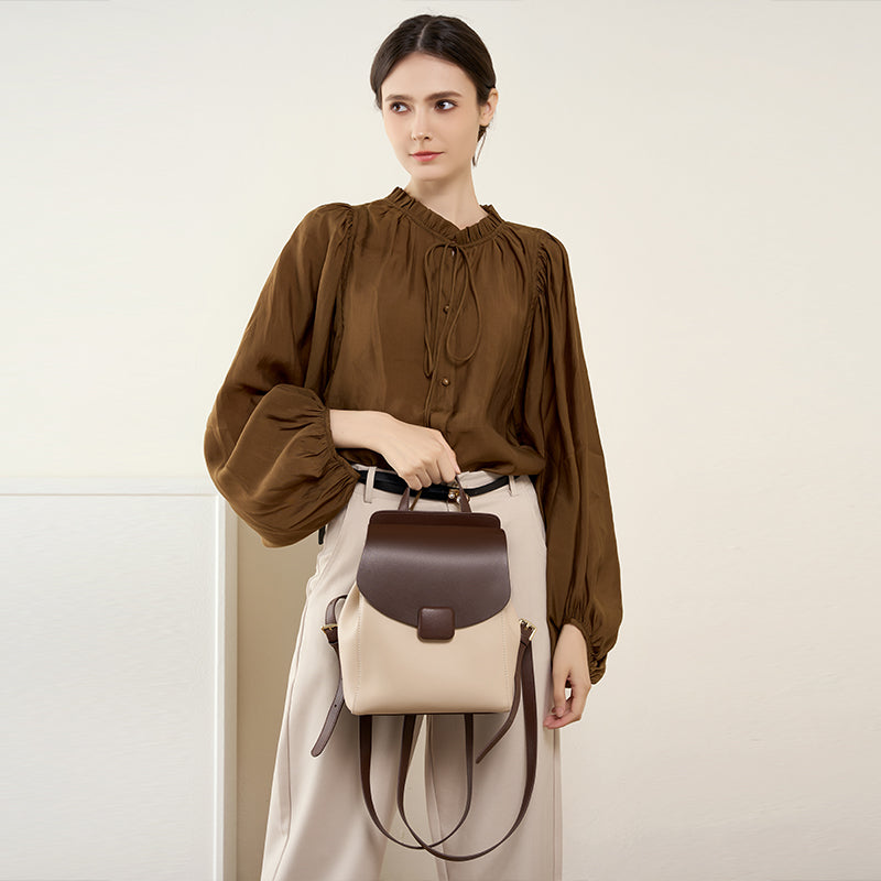 Genuine leather backpack small travel backpack