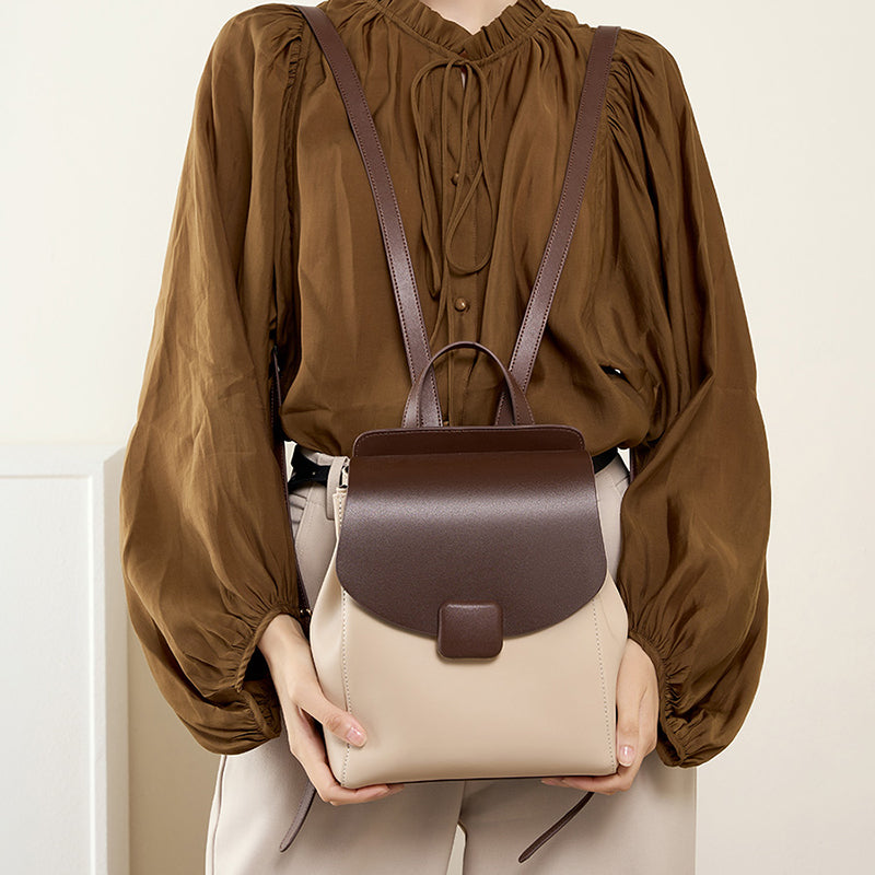 Genuine leather backpack small travel backpack