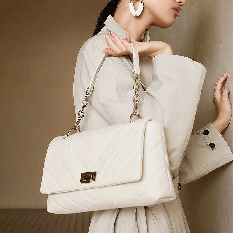 Top layer cowhide shoulder bag Chanel style genuine leather chain underarm crossbody bag