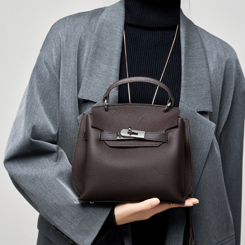 Genuine leather Kelly bag fashionable and versatile retro first layer cowhide bag shoulder crossbody bag
