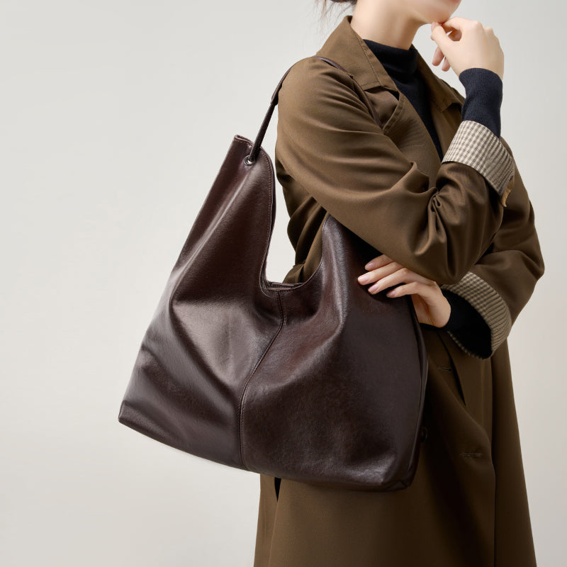 Vegetable Tanned Cowhide Tote Bag Single Shoulder Underarm Bag