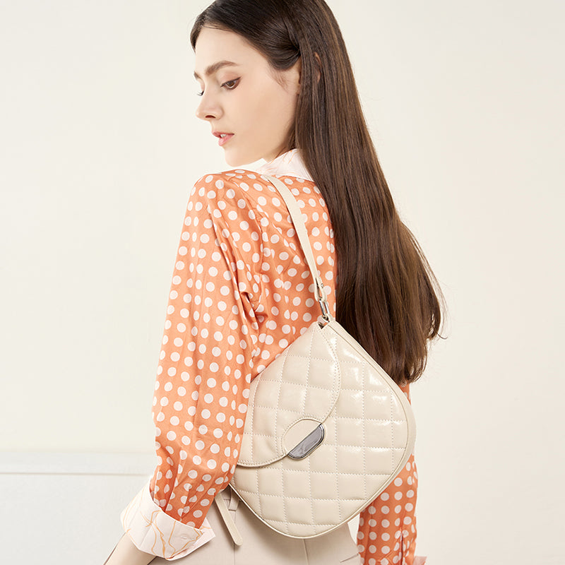 Genuine leather niche semi-circular saddle bag diamond-shaped underarm bag shoulder crossbody bag