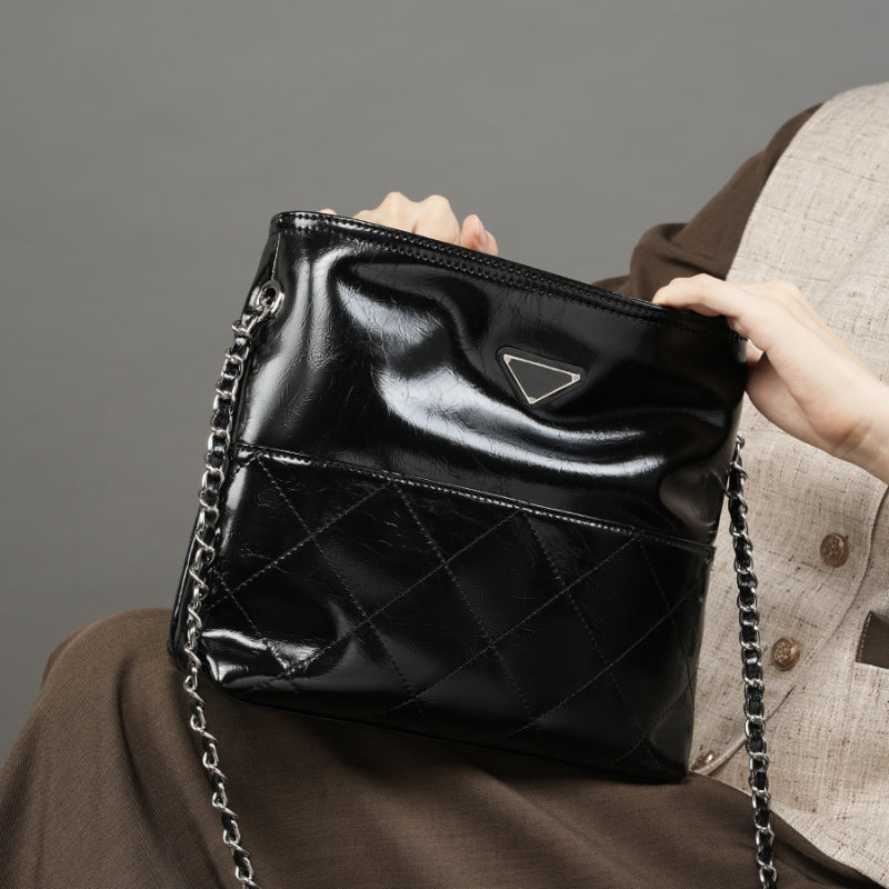 First layer cowhide tote bag versatile small square bag fashionable commuter shoulder messenger bag